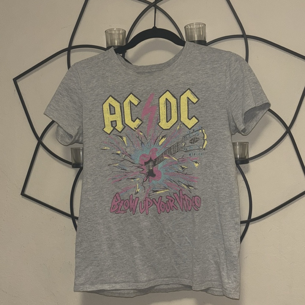 Lucy Brand AC/DC Blow Up Ur Video Rock nRoll Band Graphic Classic Crew Shirt S/P